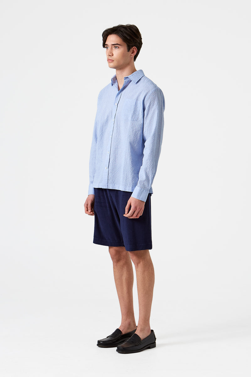 SEERSUCKER SHIRT PLAIN LIGHT BLUE