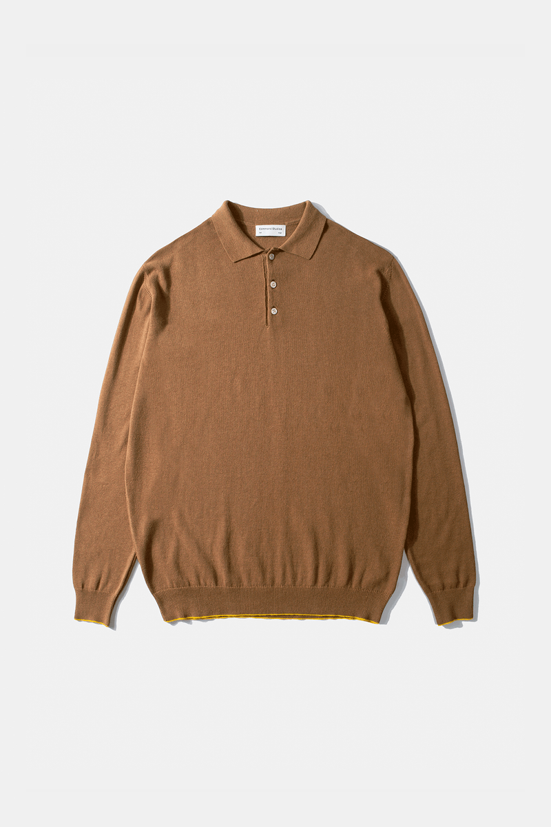 KNITTED POLO PLAIN BROWN